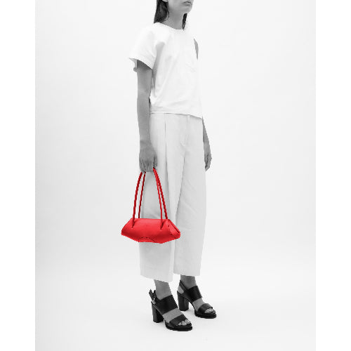 Bag It Elizabeth Mini Pebbled Leather Baguette Bag – Red