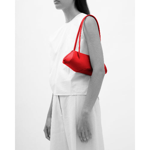 Bag It Elizabeth Mini Pebbled Leather Baguette Bag – Red