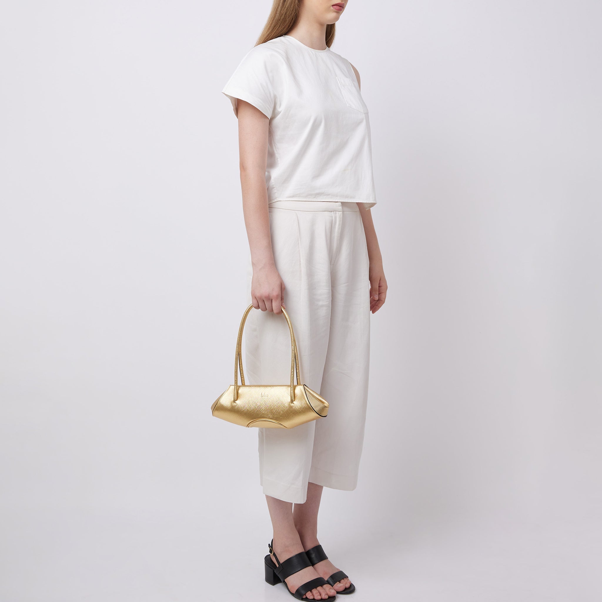 Bag It Elizabeth Mini Saffiano Leather Baguette Bag – Gold