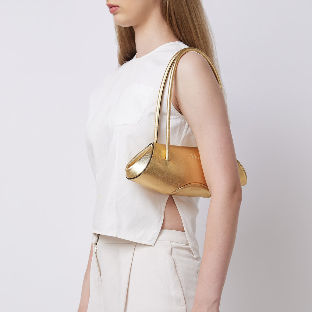 Bag It Elizabeth Mini Saffiano Leather Baguette Bag – Gold