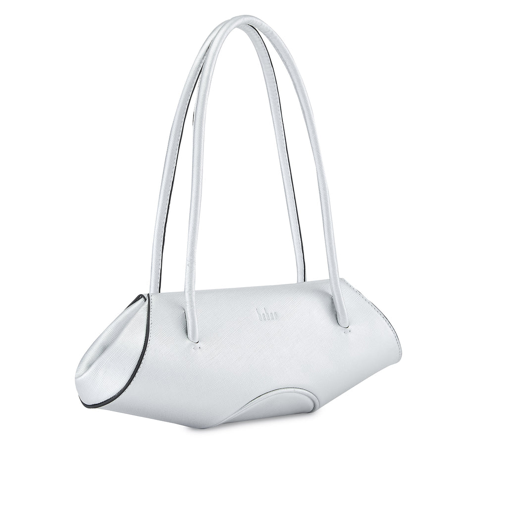 Bag It Elizabeth Mini Saffiano Leather Baguette Bag – Silver