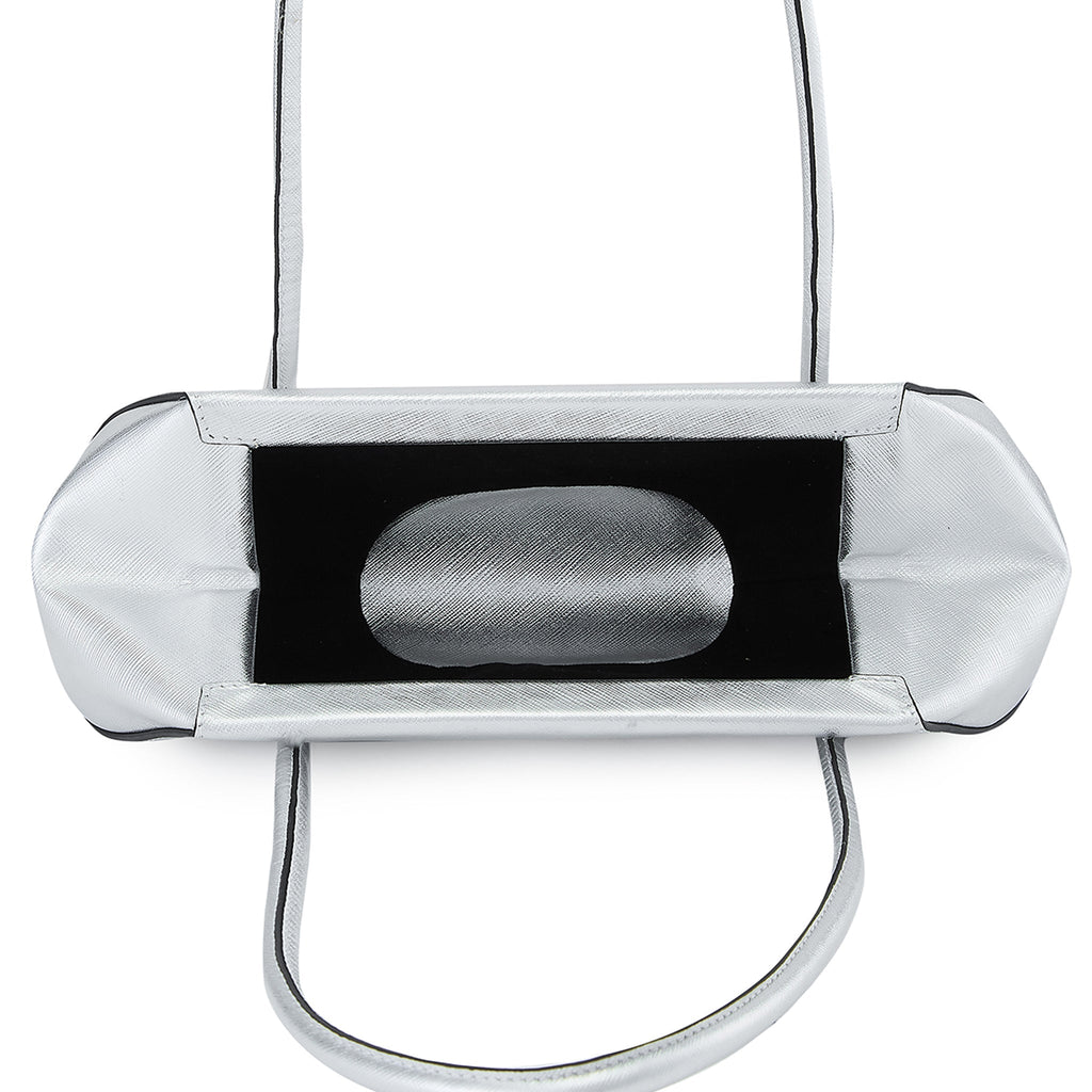 Bag It Elizabeth Mini Saffiano Leather Baguette Bag – Silver