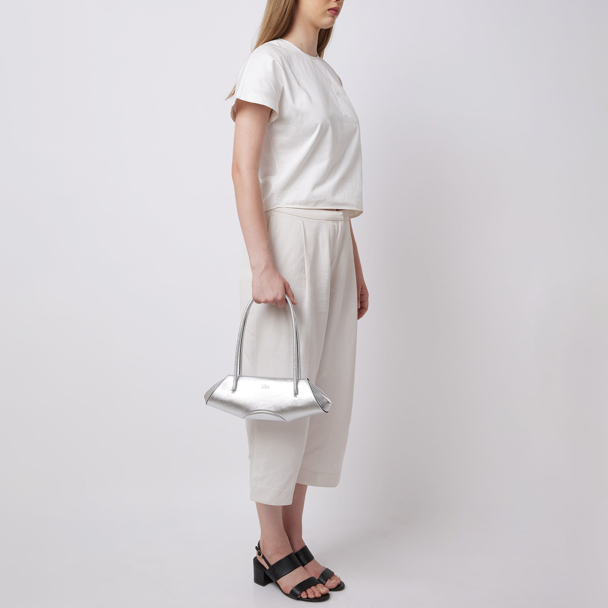 Bag It Elizabeth Mini Saffiano Leather Baguette Bag – Silver