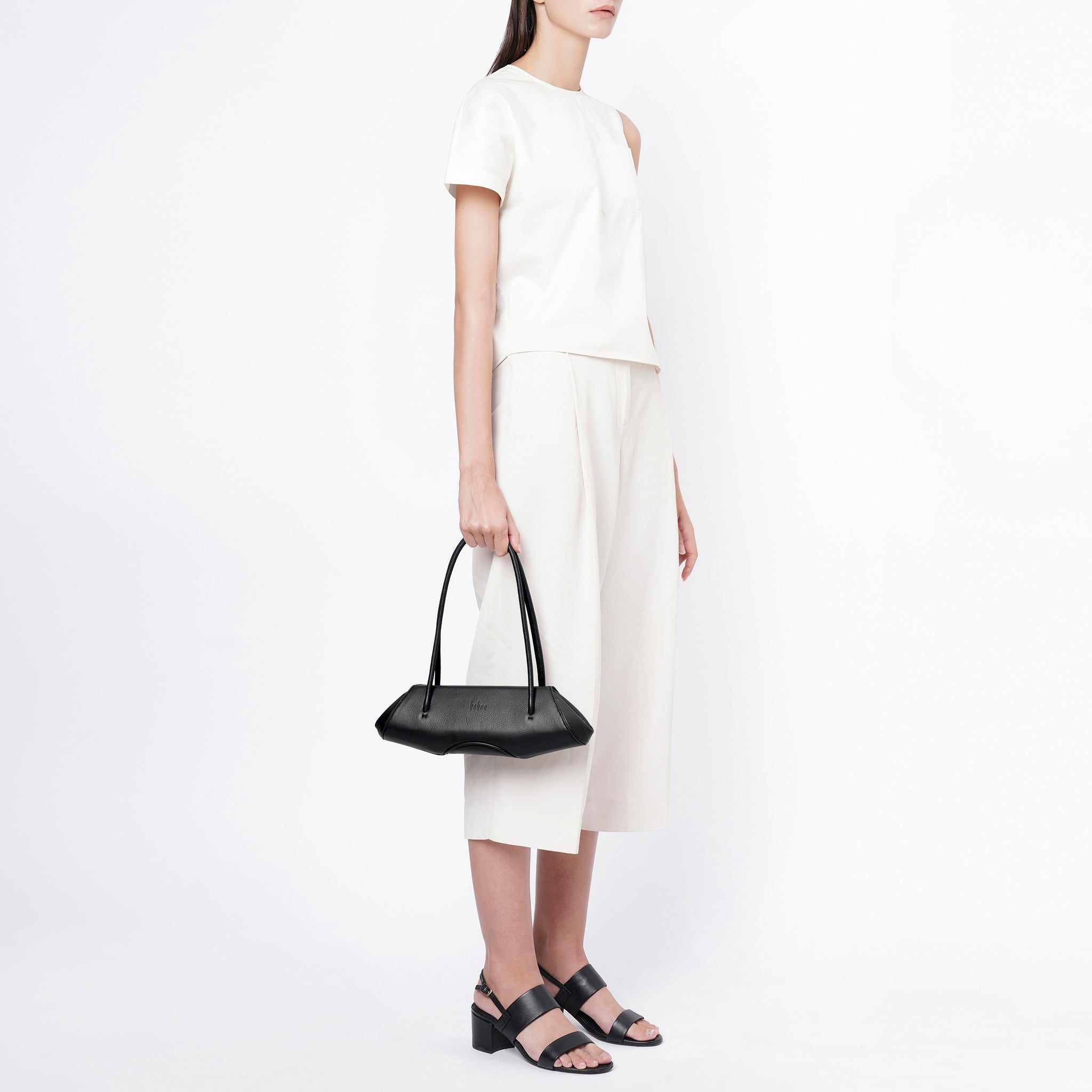 Bag It Elizabeth Mini Pebbled Leather Baguette Bag – Black