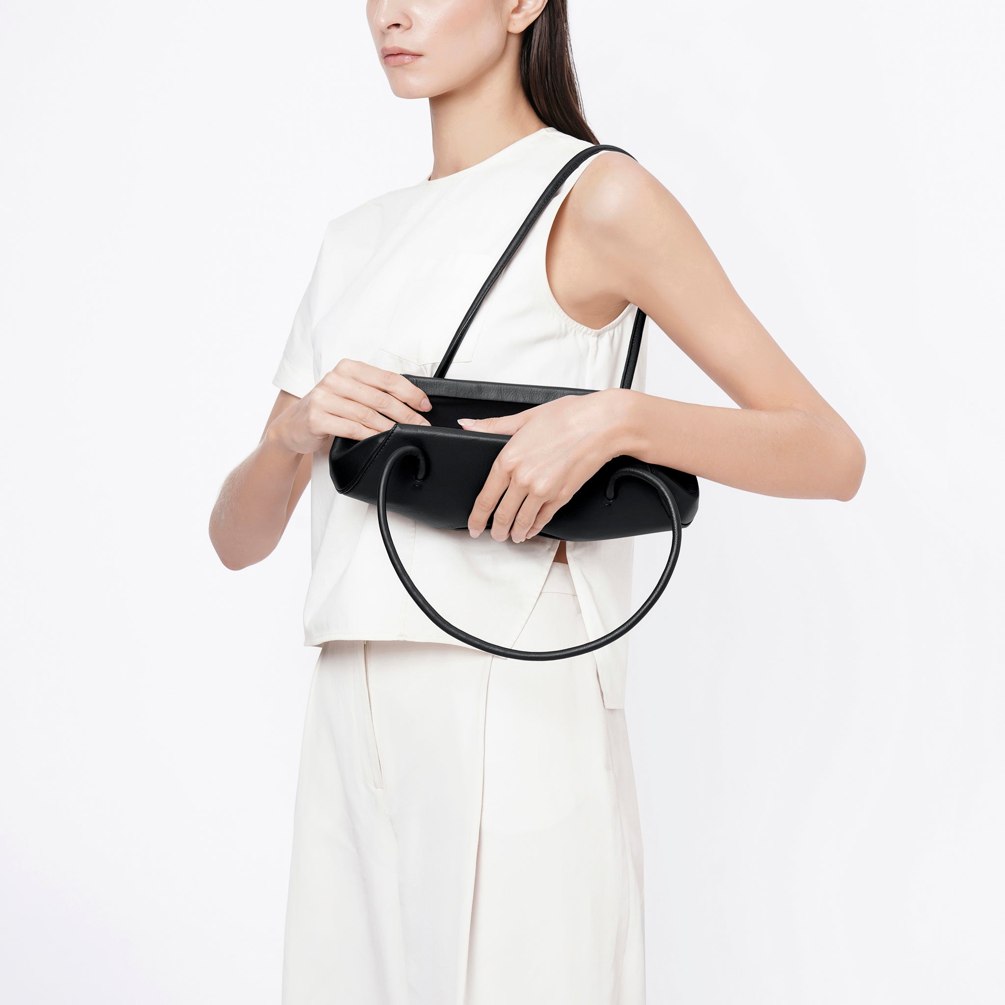Bag It Elizabeth Mini Pebbled Leather Baguette Bag – Black
