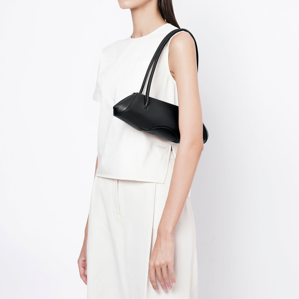 Bag It Elizabeth Mini Pebbled Leather Baguette Bag – Black