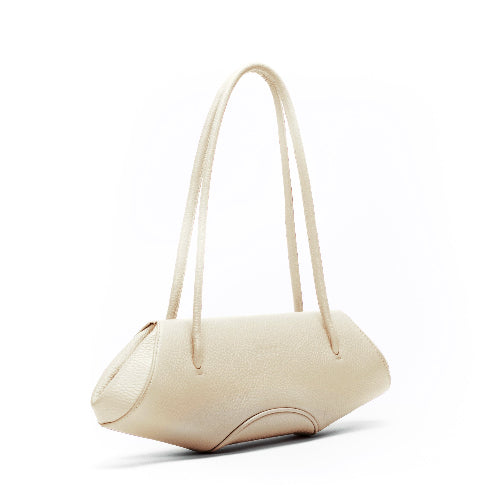 Bag It Elizabeth Mini Pebbled Leather Baguette Bag – Bone