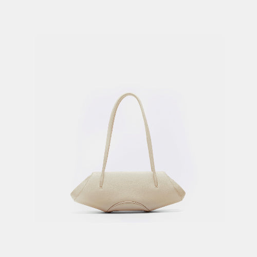 Bag It Elizabeth Mini Pebbled Leather Baguette Bag – Bone