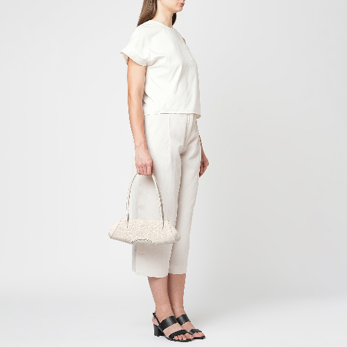 Bag It Elizabeth Mini Pebbled Leather Baguette Bag – Bone