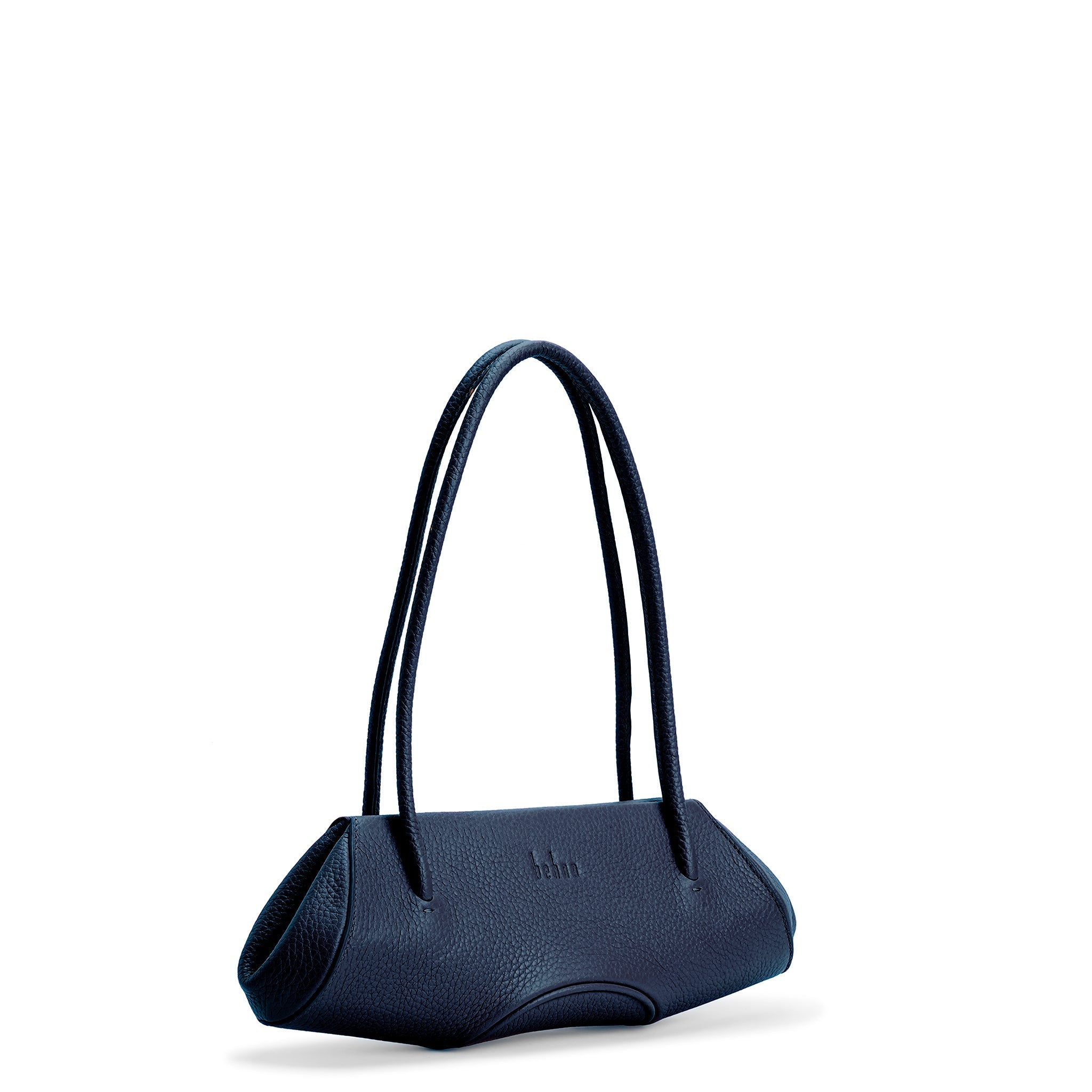 Bag It Elizabeth Mini Pebbled Leather Baguette Bag – Navy