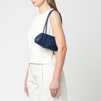 Bag It Elizabeth Mini Pebbled Leather Baguette Bag – Navy