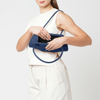 Bag It Elizabeth Mini Pebbled Leather Baguette Bag – Navy