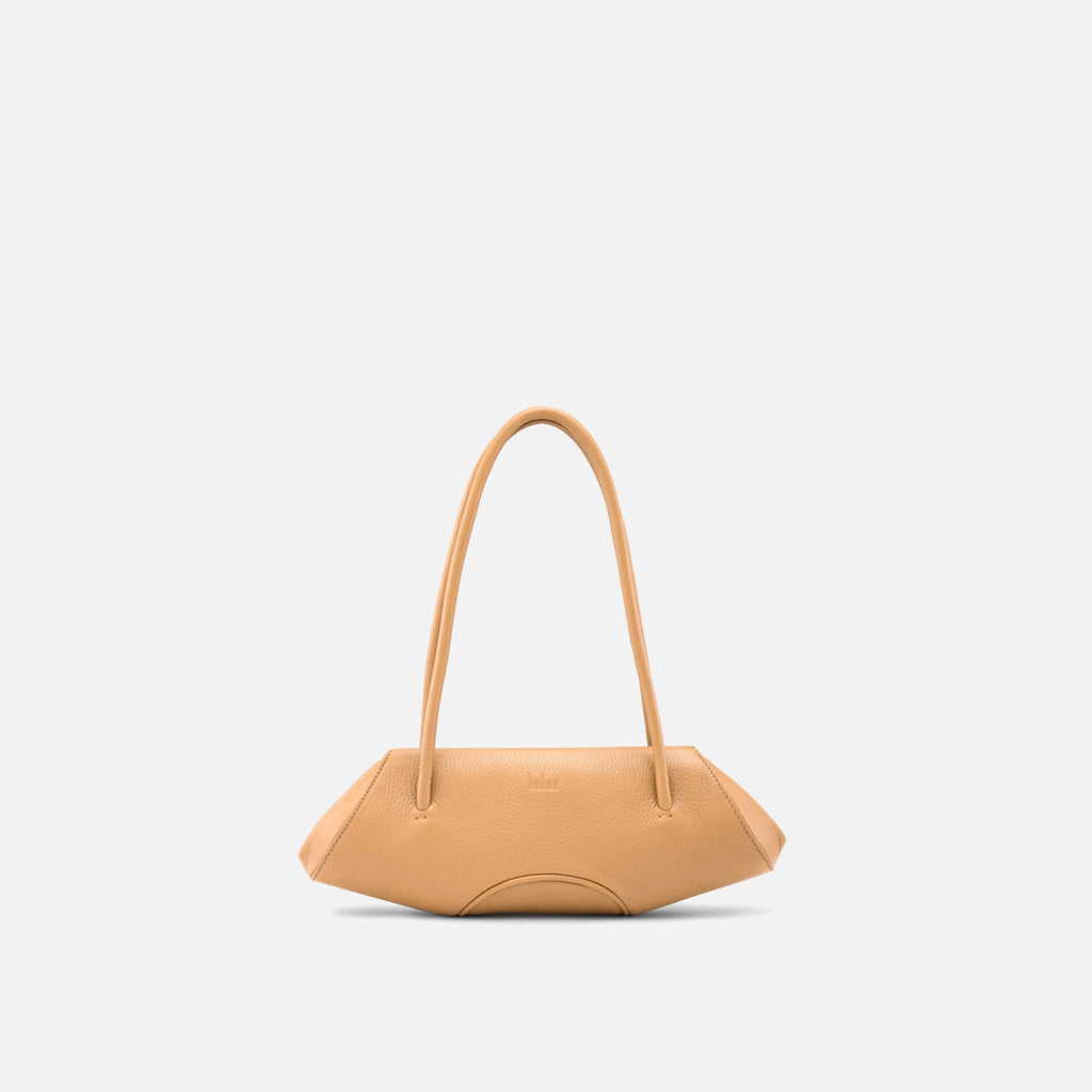Bag It Elizabeth Mini Pebbled Leather Baguette Bag – Peach