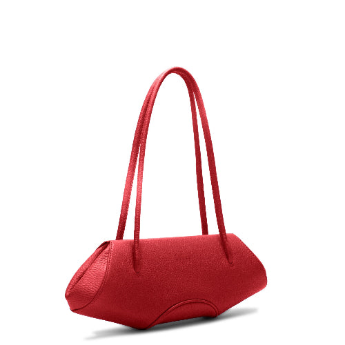 Bag It Elizabeth Mini Pebbled Leather Baguette Bag – Red