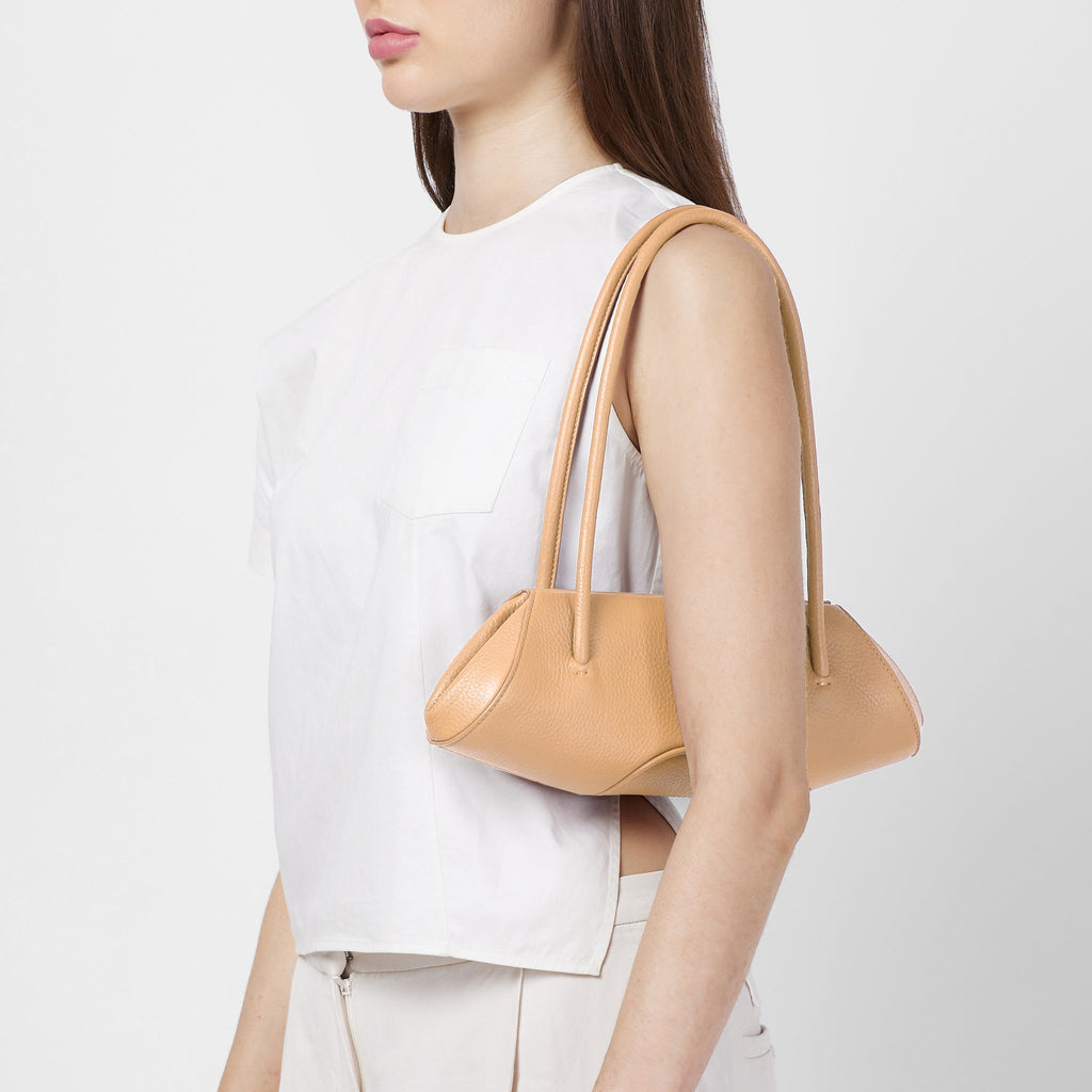 Bag It Elizabeth Mini Pebbled Leather Baguette Bag – Peach