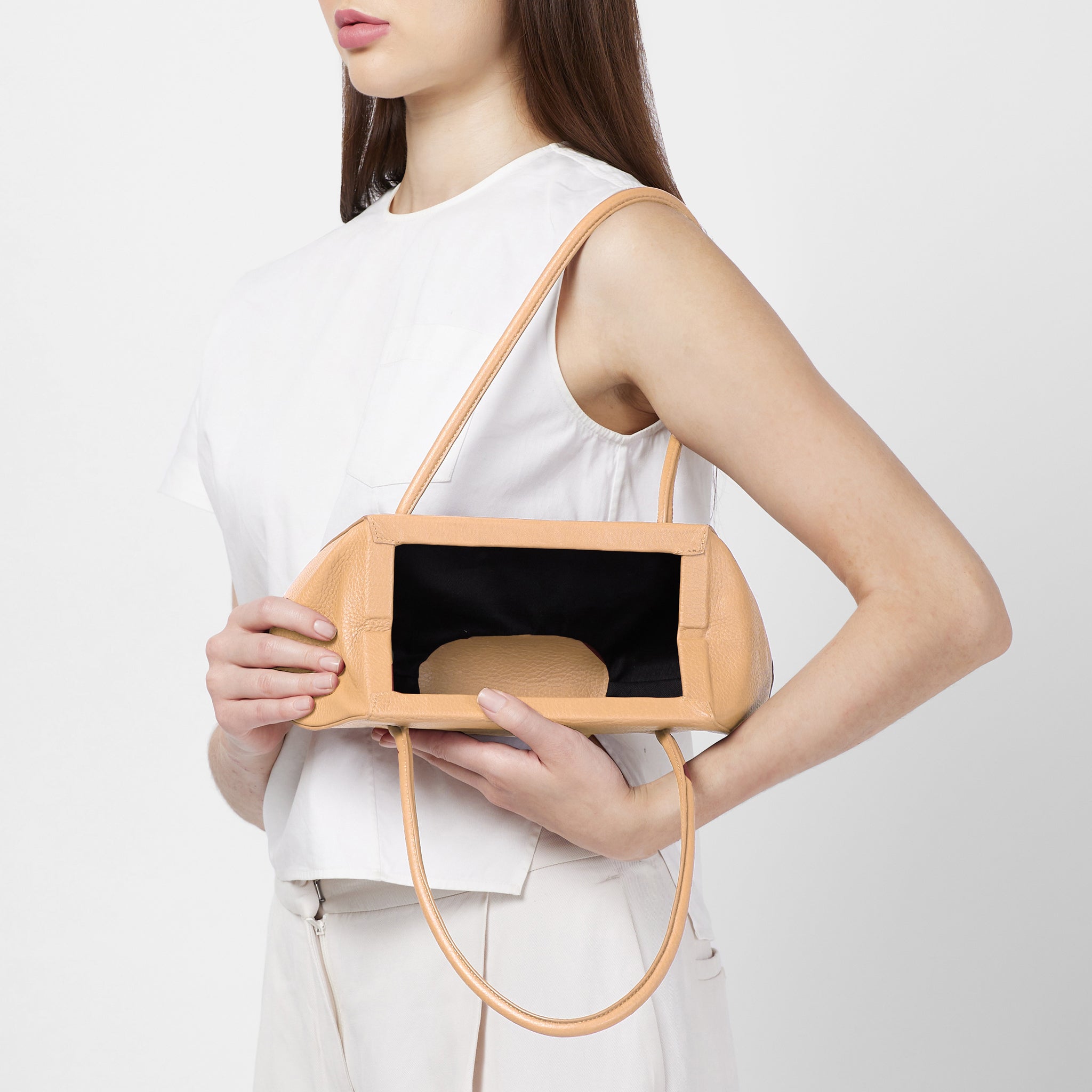 Bag It Elizabeth Mini Pebbled Leather Baguette Bag – Peach