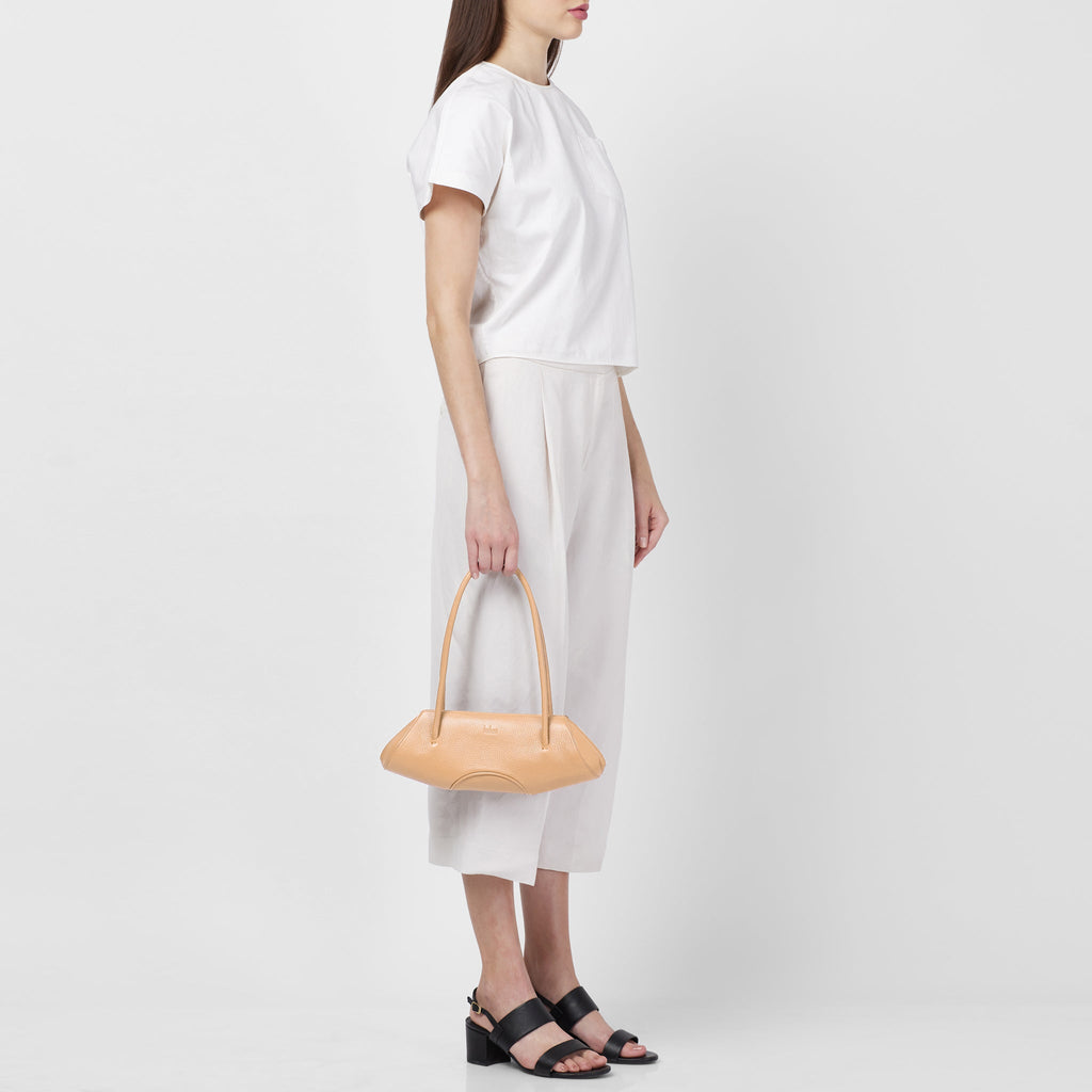 Bag It Elizabeth Mini Pebbled Leather Baguette Bag – Peach