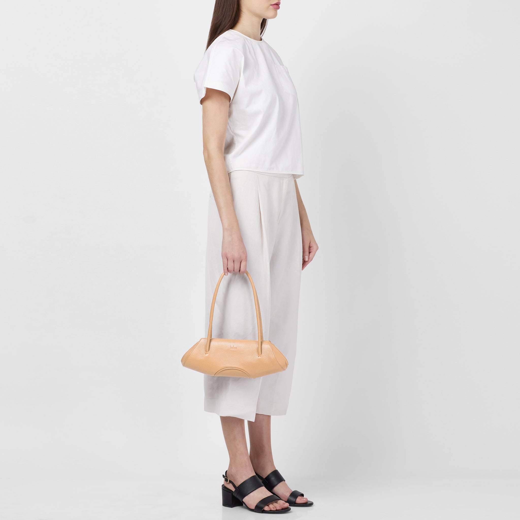Bag It Elizabeth Mini Pebbled Leather Baguette Bag – Peach