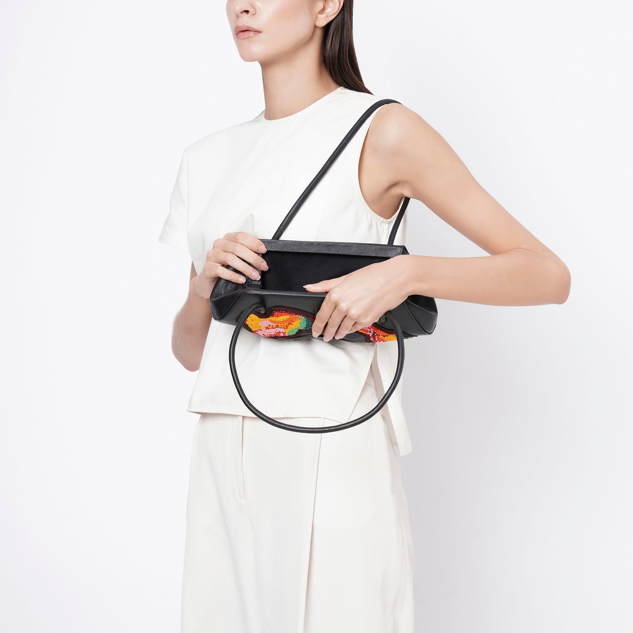 Bag It Elizabeth Mini Hand-Patched Nappa Leather Baguette Bag – Black Multi