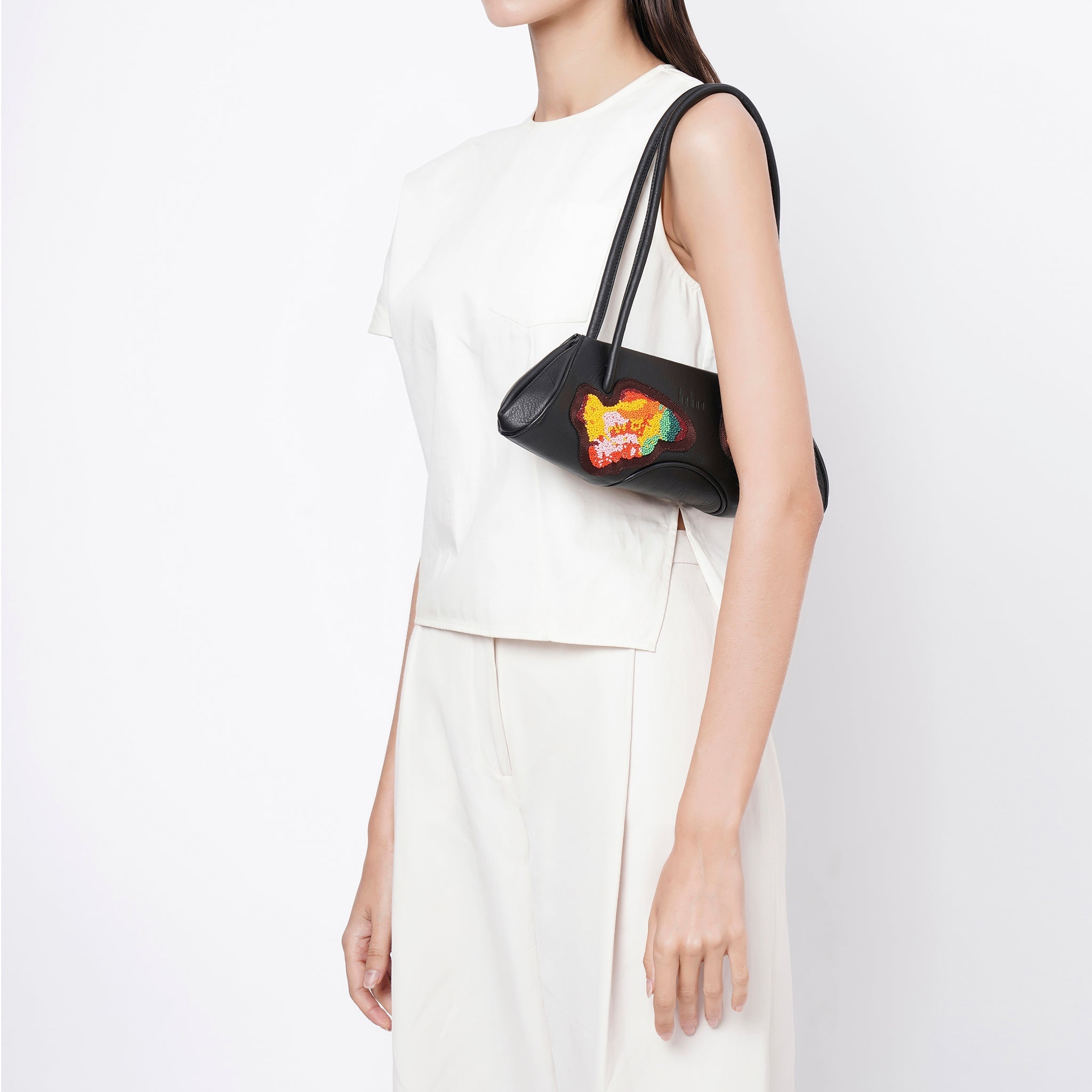 Bag It Elizabeth Mini Hand-Patched Nappa Leather Baguette Bag – Black Multi