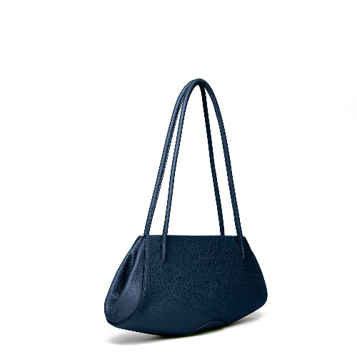 Bag It Elizabeth Pebbled Leather Baguette Bag – Navy