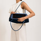 Bag It Elizabeth Pebbled Leather Baguette Bag – Navy