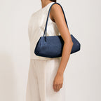 Bag It Elizabeth Pebbled Leather Baguette Bag – Navy