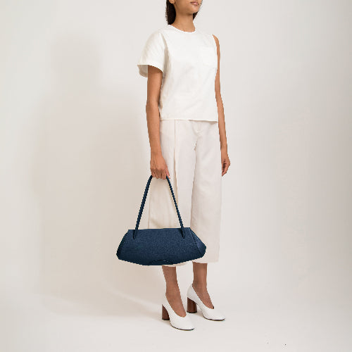 Bag It Elizabeth Pebbled Leather Baguette Bag – Navy