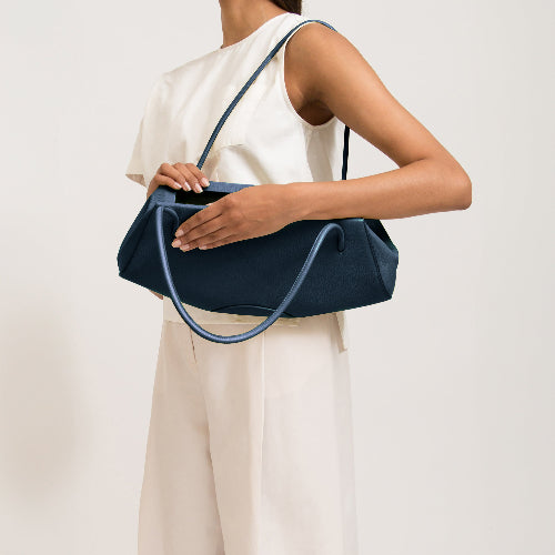 Bag It Elizabeth Pebbled Leather Baguette Bag – Navy