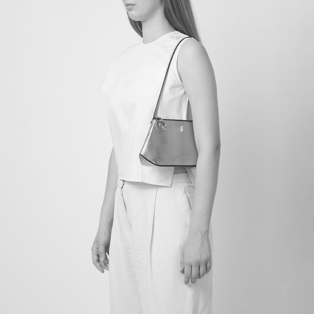 Bag It Elizabeth Mini Saffiano Leather Convertible Pouch – Silver