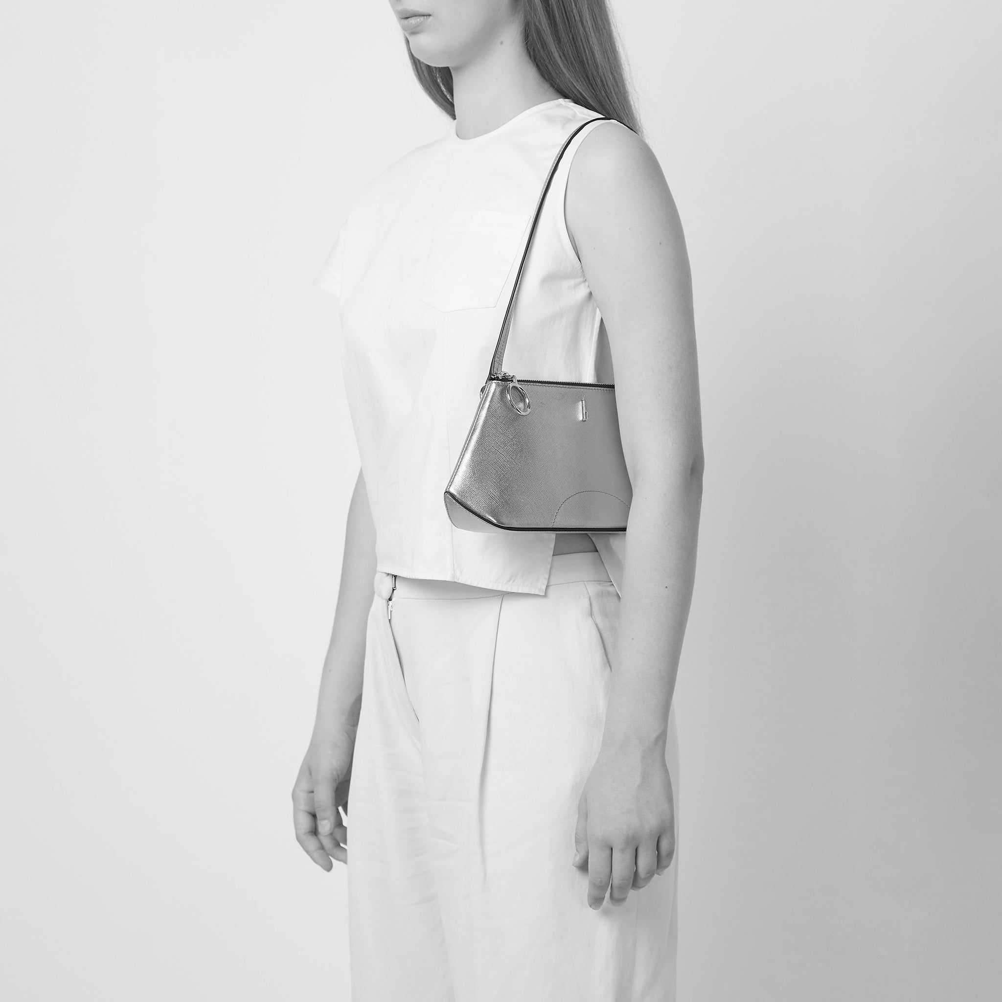 Bag It Elizabeth Mini Saffiano Leather Convertible Pouch – Silver