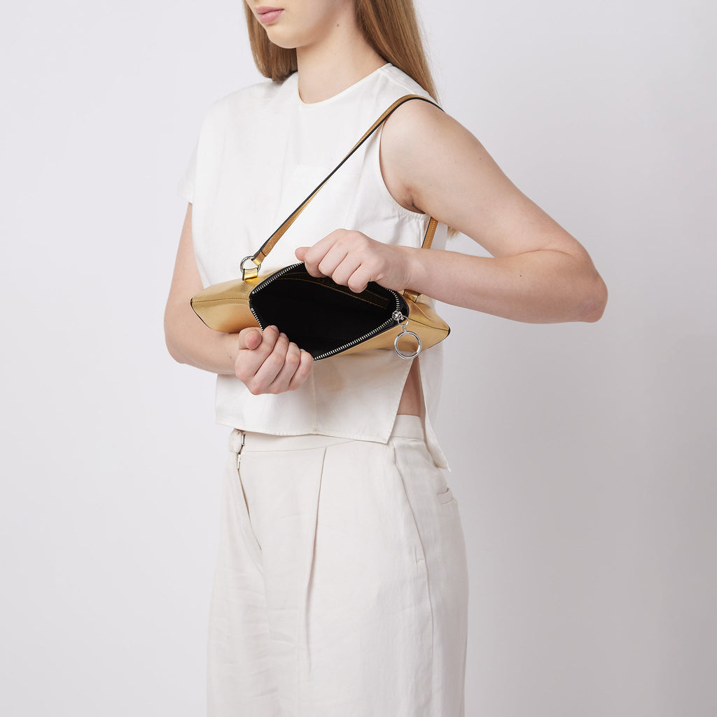 Bag It Elizabeth Mini Saffiano Leather Convertible Pouch – Gold