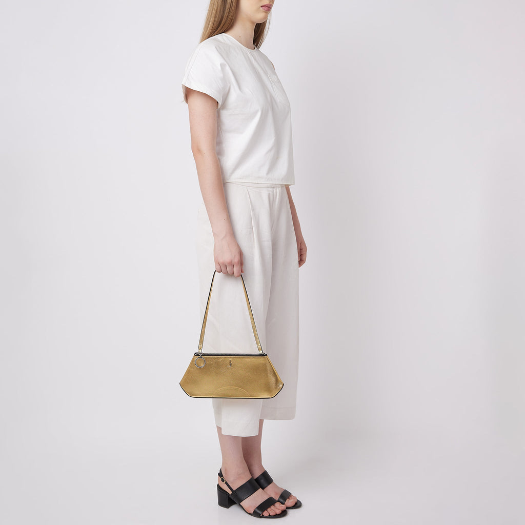 Bag It Elizabeth Mini Saffiano Leather Convertible Pouch – Gold