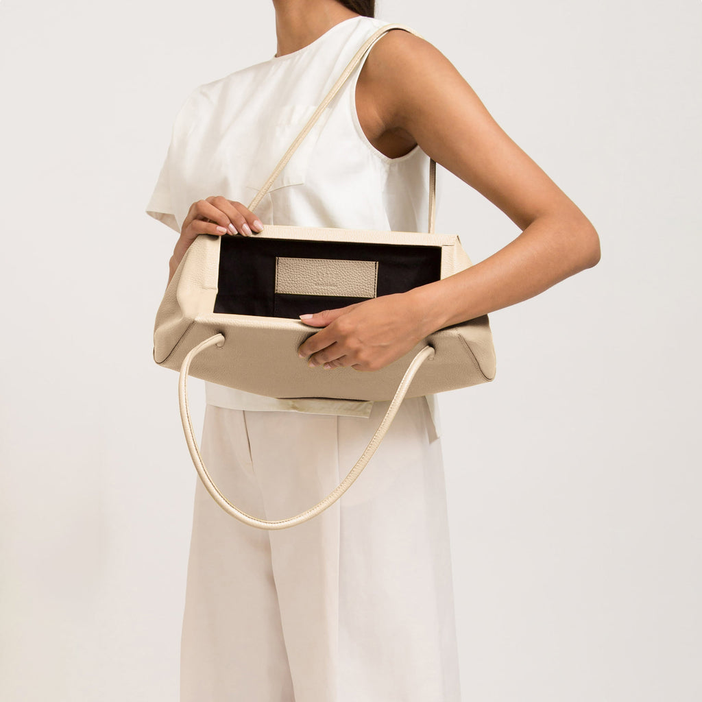 Bag It Elizabeth Pebbled Leather Baguette Bag – Bone