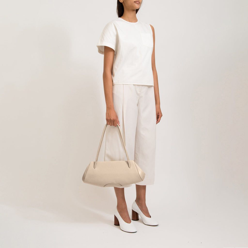 Bag It Elizabeth Pebbled Leather Baguette Bag – Bone