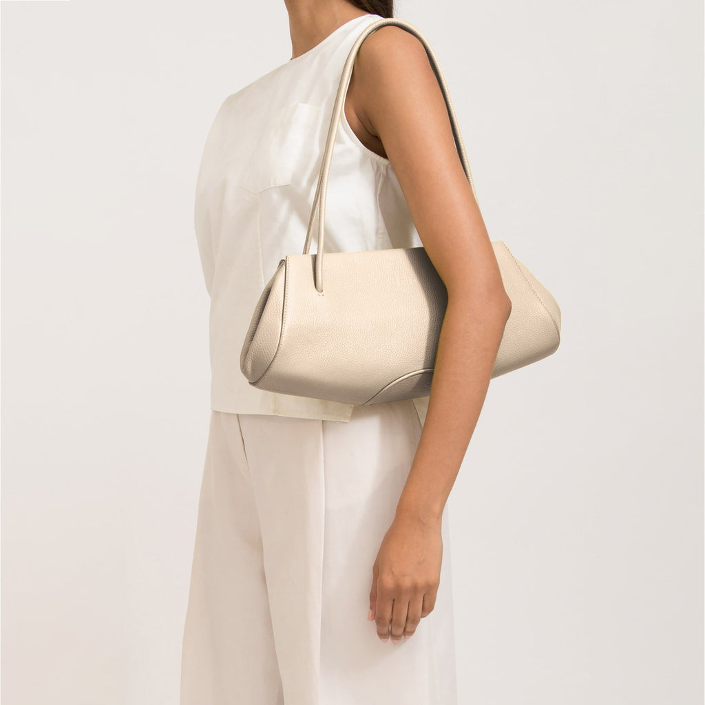 Bag It Elizabeth Pebbled Leather Baguette Bag – Bone