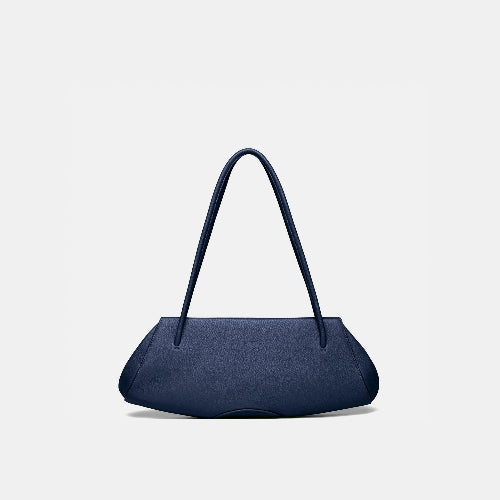 Bag It Elizabeth Pebbled Leather Baguette Bag – Navy