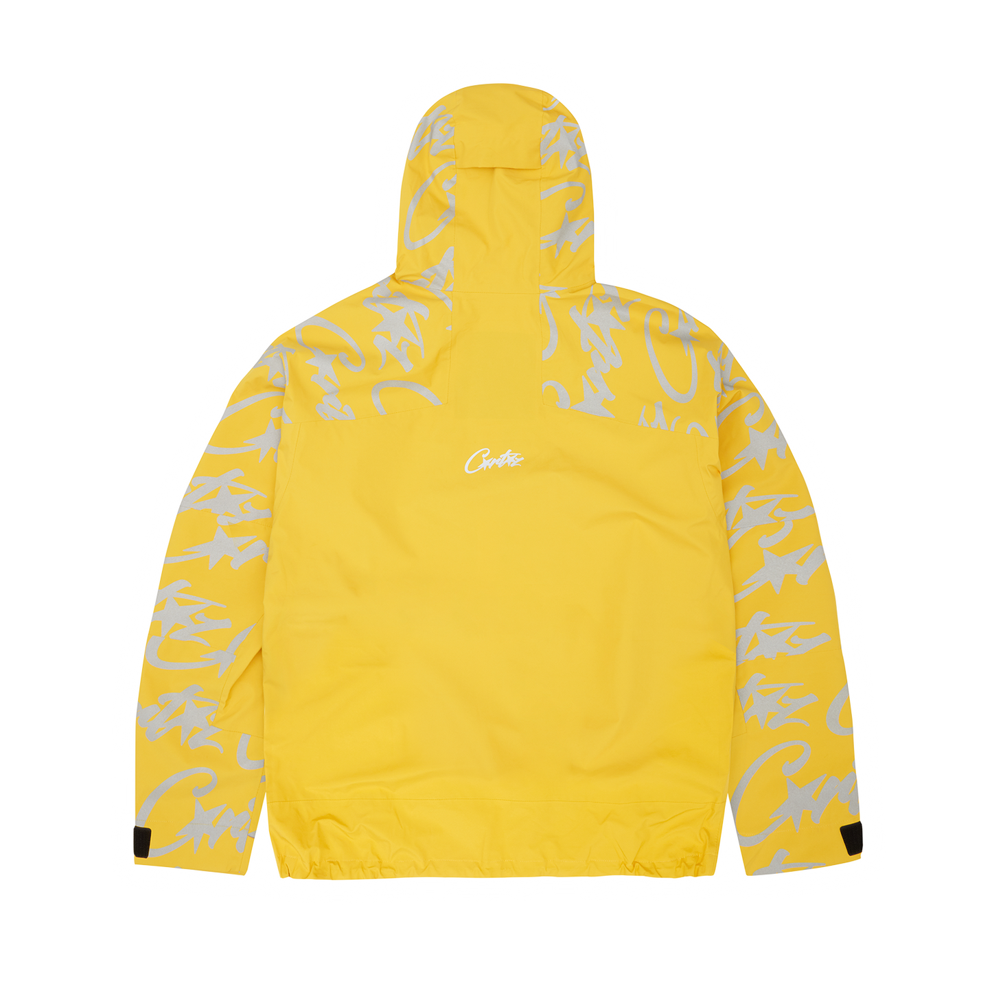 Corteiz Yellow Nylon Elitework Waterproof Shell Jacket, back view showing reflective Allstarz branding