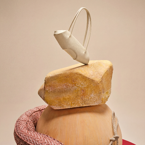 Bag It Elizabeth Mini Pebbled Leather Baguette Bag – Bone