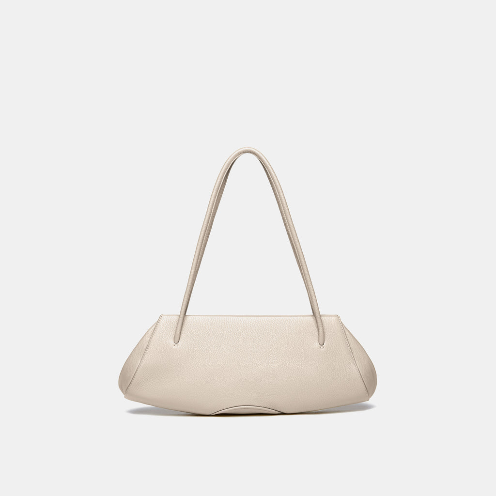 Bag It Elizabeth Pebbled Leather Baguette Bag – Bone