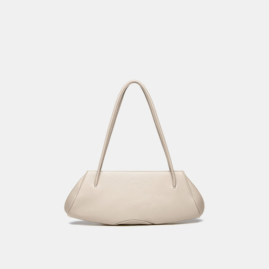 Bag It Elizabeth Pebbled Leather Baguette Bag – Bone