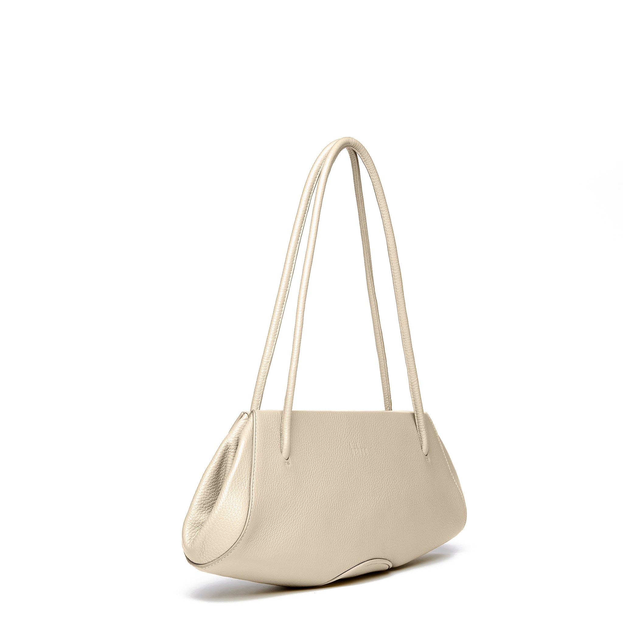 Bag It Elizabeth Pebbled Leather Baguette Bag – Bone