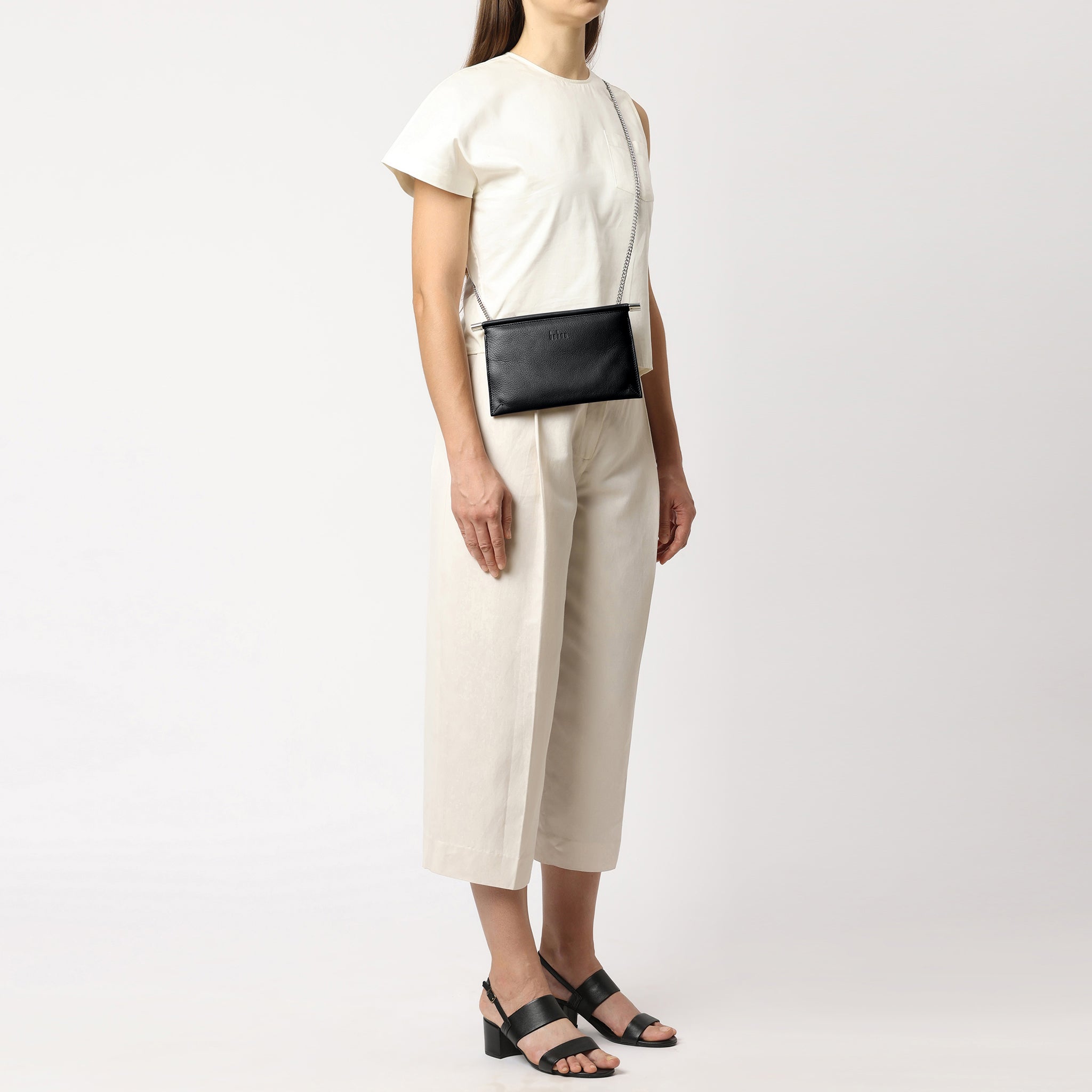 Bag It Frida Mini Milled Leather Crossbody Clutch – Black