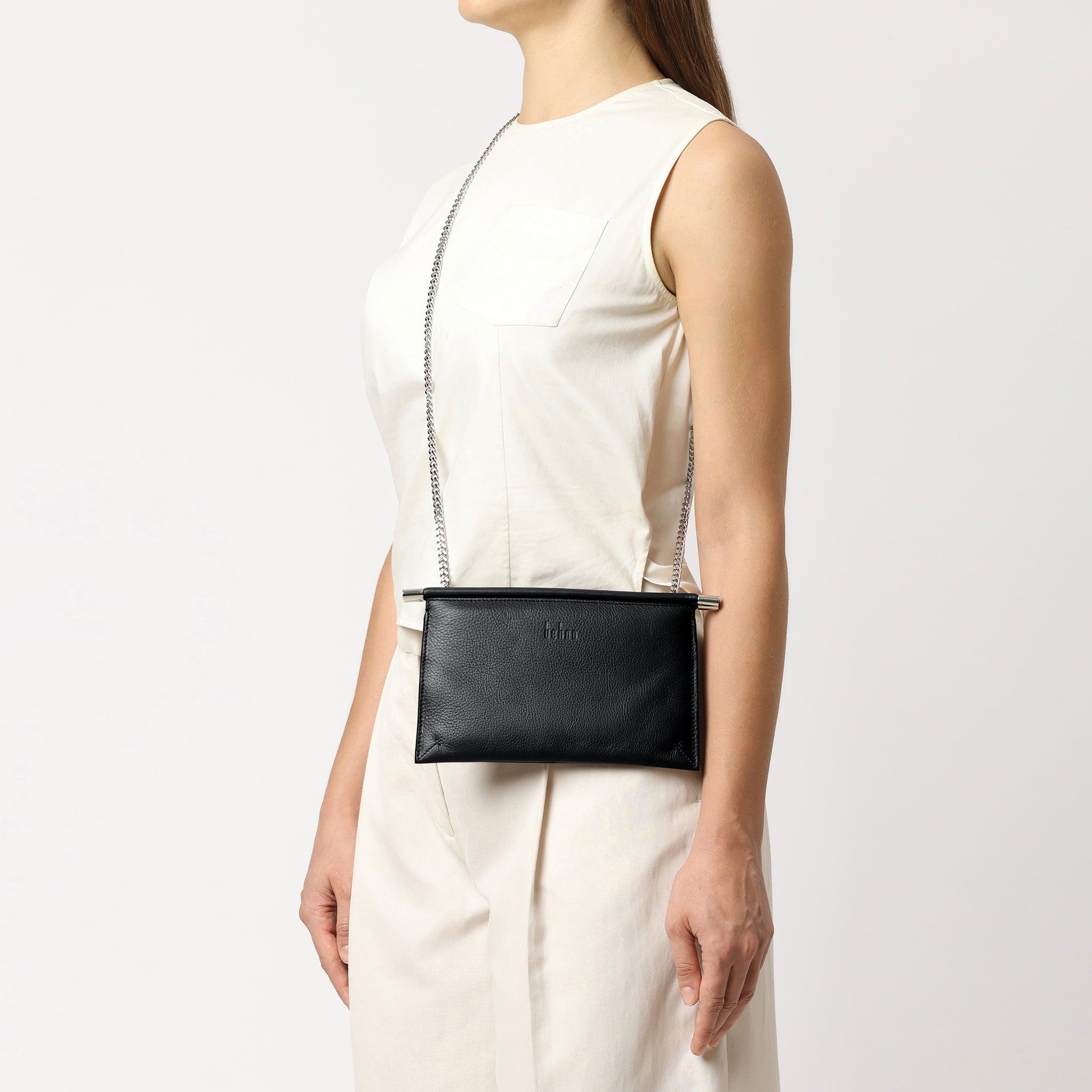 Bag It Frida Mini Milled Leather Crossbody Clutch – Black