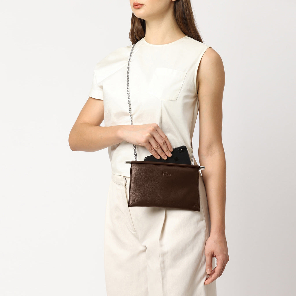 Bag It Frida Mini Pebbled Leather Crossbody Clutch – Cacao