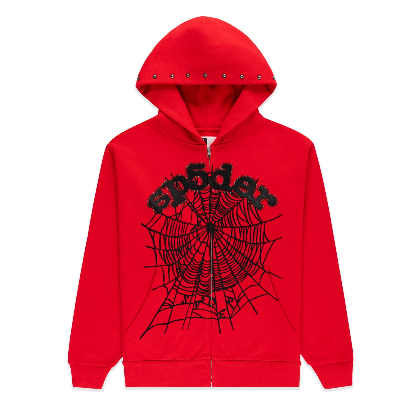 SP5DER OG Web Studded Full-Zip Hoodie - Red - Front View