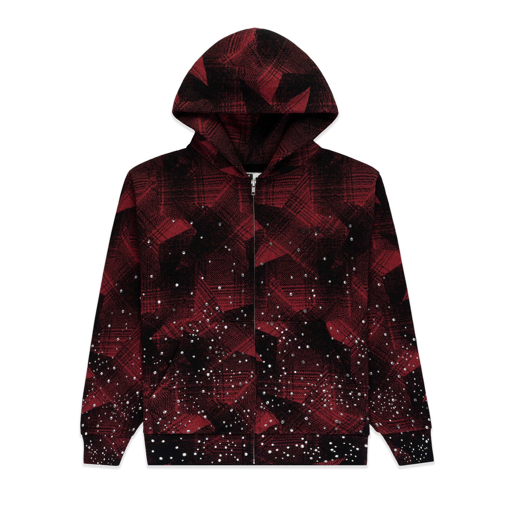 SP5DER Star Plaid Full-Zip Hoodie - Black - Front View