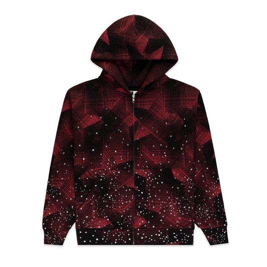 SP5DER Star Plaid Full-Zip Hoodie - Black - Front View