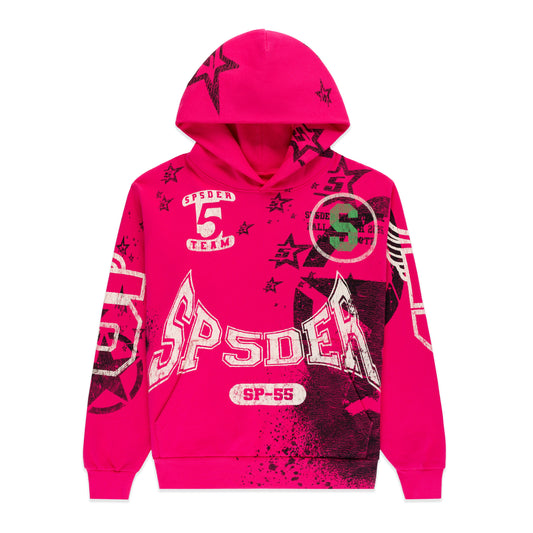 SP5DER Stencil Hoodie – Pink - Front View