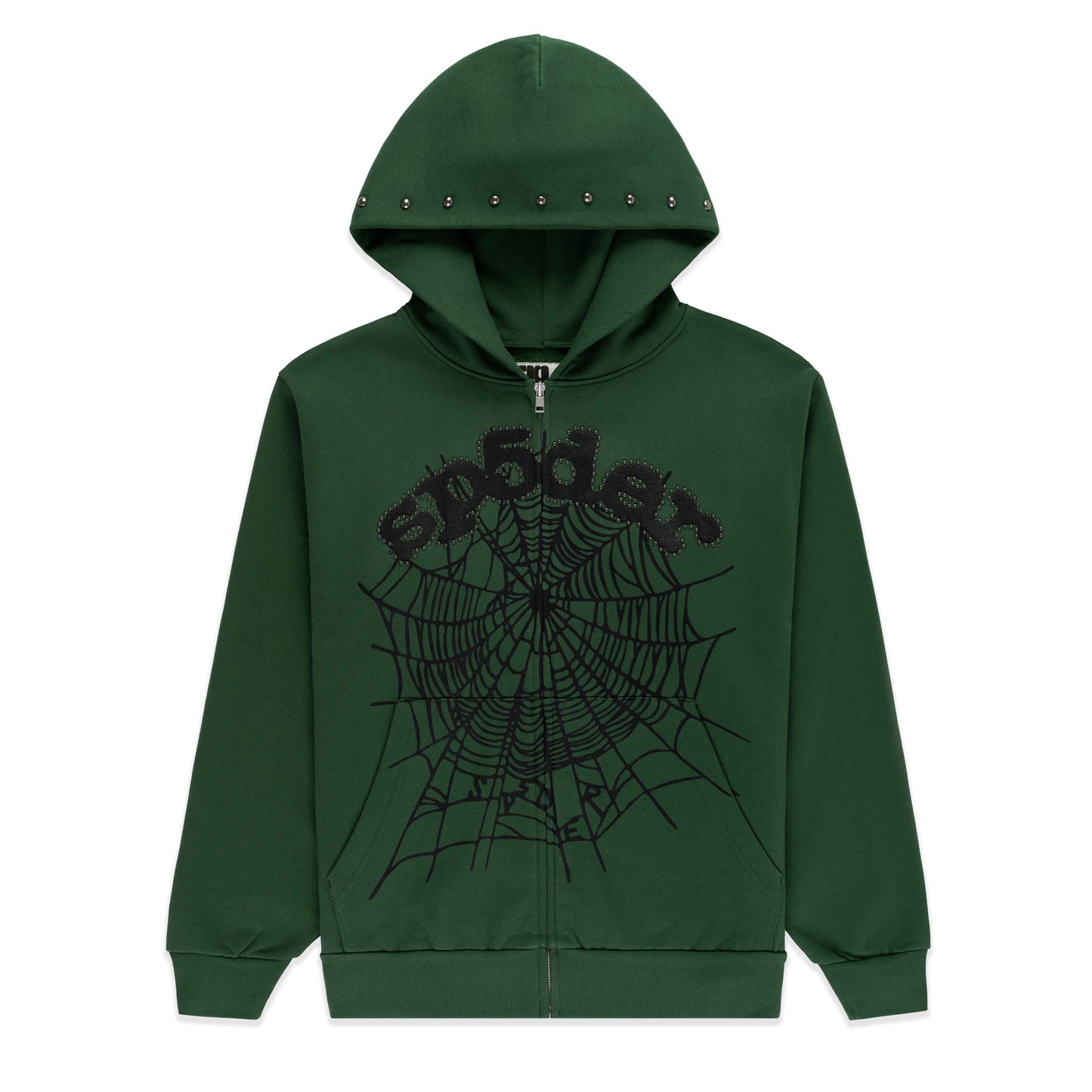 SP5DER OG Web Studded Full-Zip Hoodie - Green - Front View
